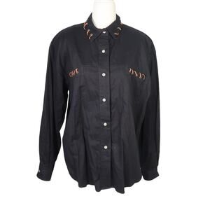 Vintage 90s KZK black western suede trim button down top L